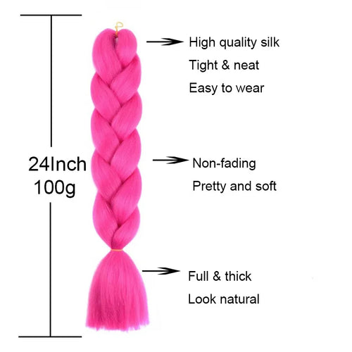 24" Synthetic Braiding Hair Extensions – Ombre Rainbow Colors, Jumbo DIY Hair for Women