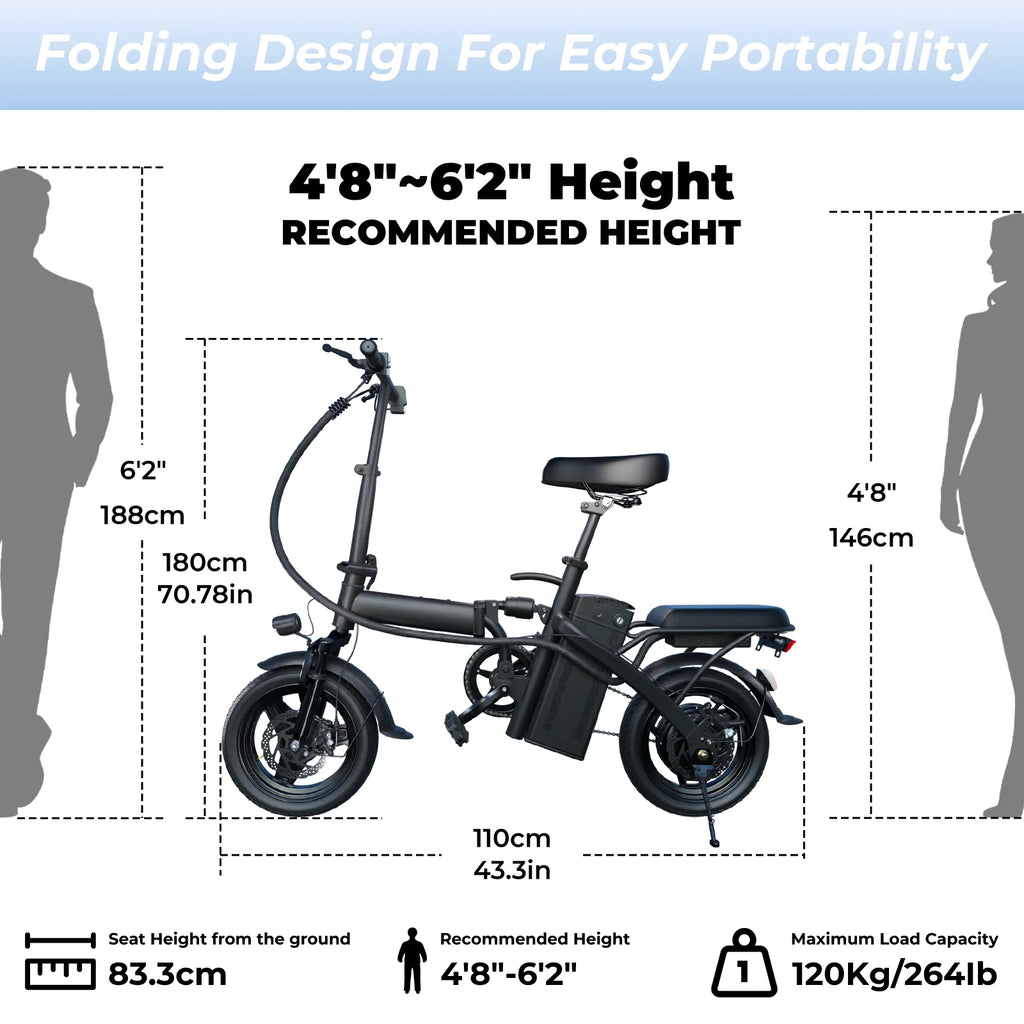 14-Inch Folding Electric Bike – 500W, Dual Disc Brakes