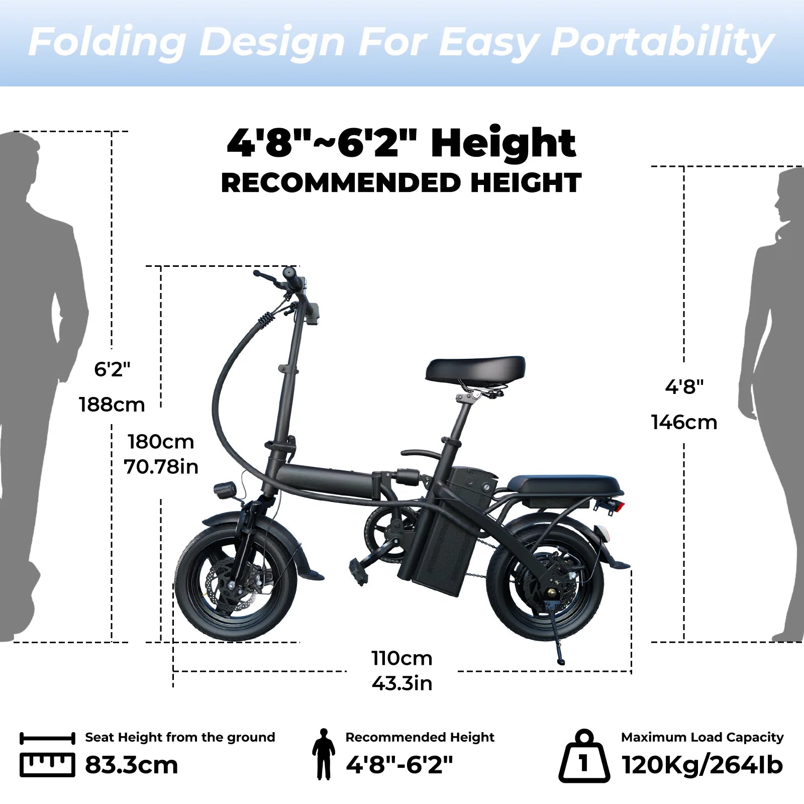14-Inch Folding Electric Bike – 500W, Dual Disc Brakes