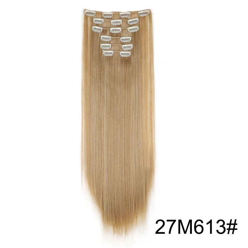 WIGSIN 24-Inch Synthetic Clip-In Hair Extensions – Long Straight | 6 Pcs 16 Clips | 20+ Colors | Heat Resistant