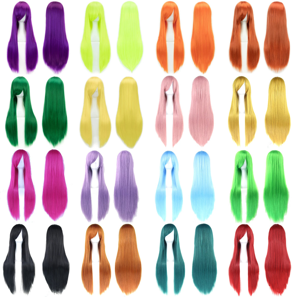 32" Long Straight Cosplay Wig – Heat Resistant Synthetic Hair, 120% Density | 36 Colors | Anime, Halloween & Party
