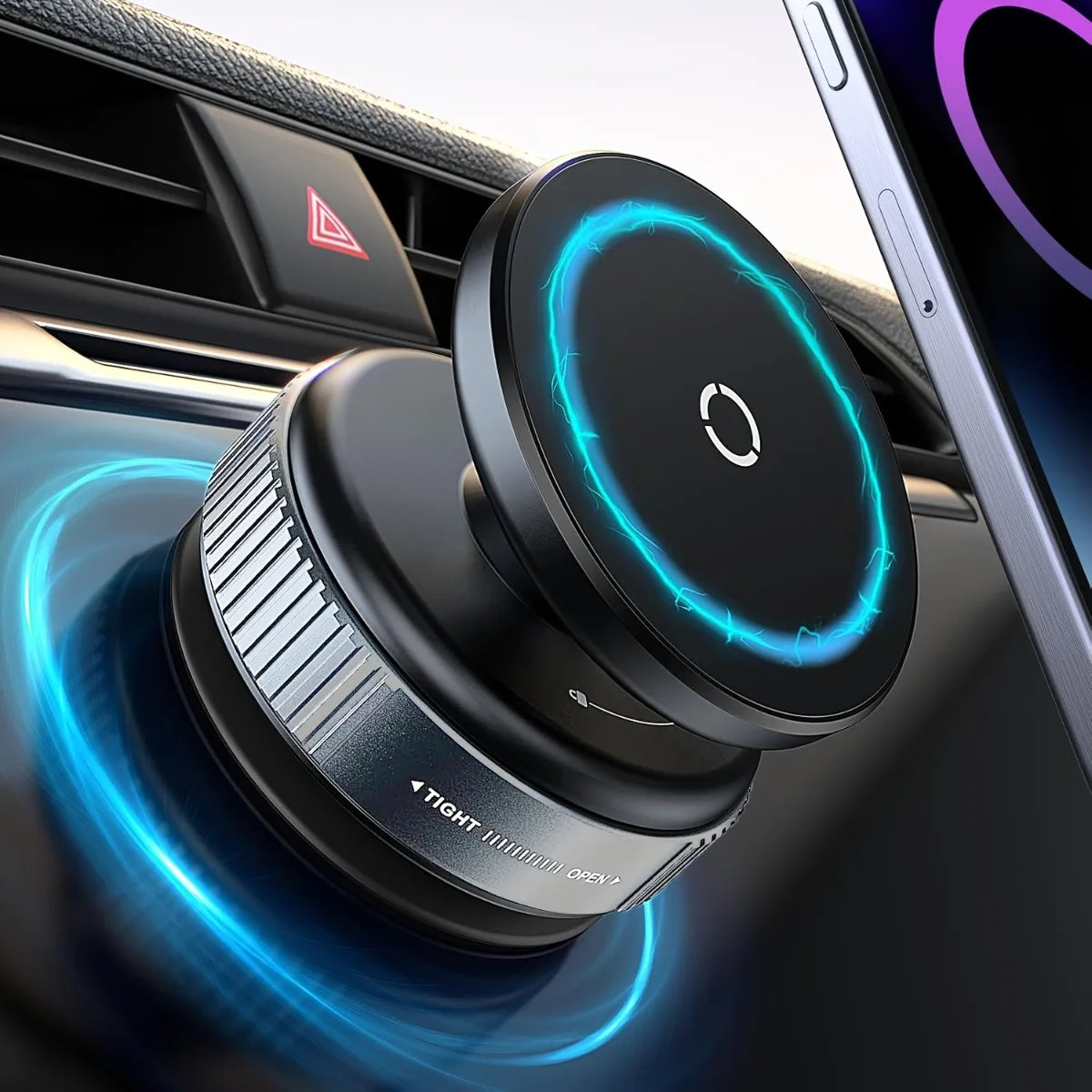 Vacuum Magnetic Car Phone Mount – 360° Rotation | Dual-Axis | Multi-Surface | Universal Smartphone Fit | Beige & Gray
