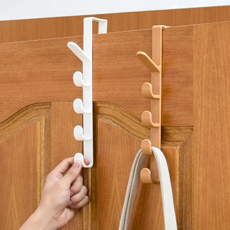 5-Hook Over-the-Door Organizer Rack – No-Drill ABS Plastic | Bags, Hats & Coats | Black, White, Brown