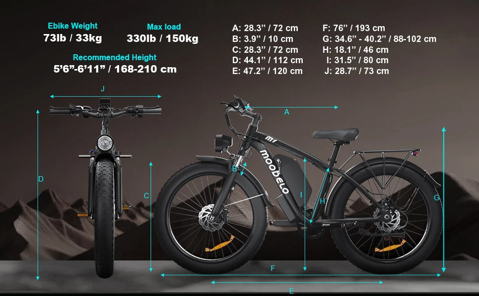 EOEOTWO 26" Fat Tire Electric Bike for Adults, 1000W Motor 1500W Peak, 48V 15Ah Battery, 34 MPH Max Speed, Up to 60 Miles Long Range