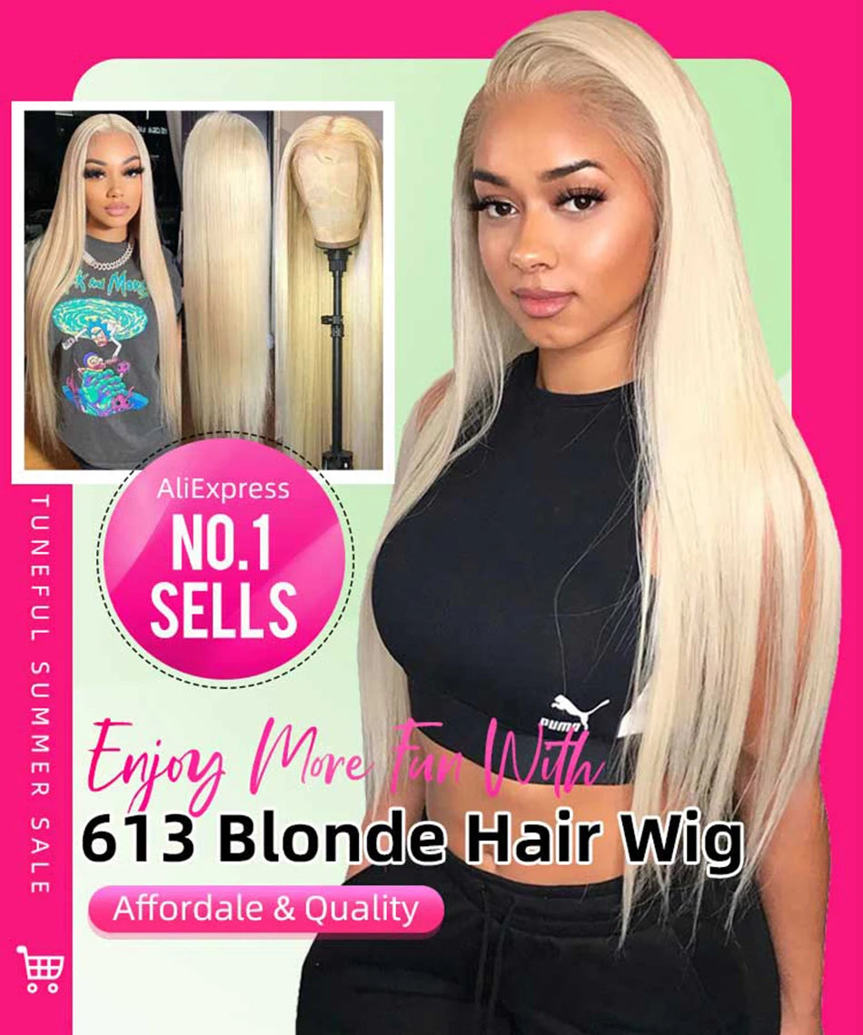 613 Blonde HD Lace Front Wig – Brazilian Straight Human Hair | 13x4 & 13x6 | 180% Density | 16"–32"