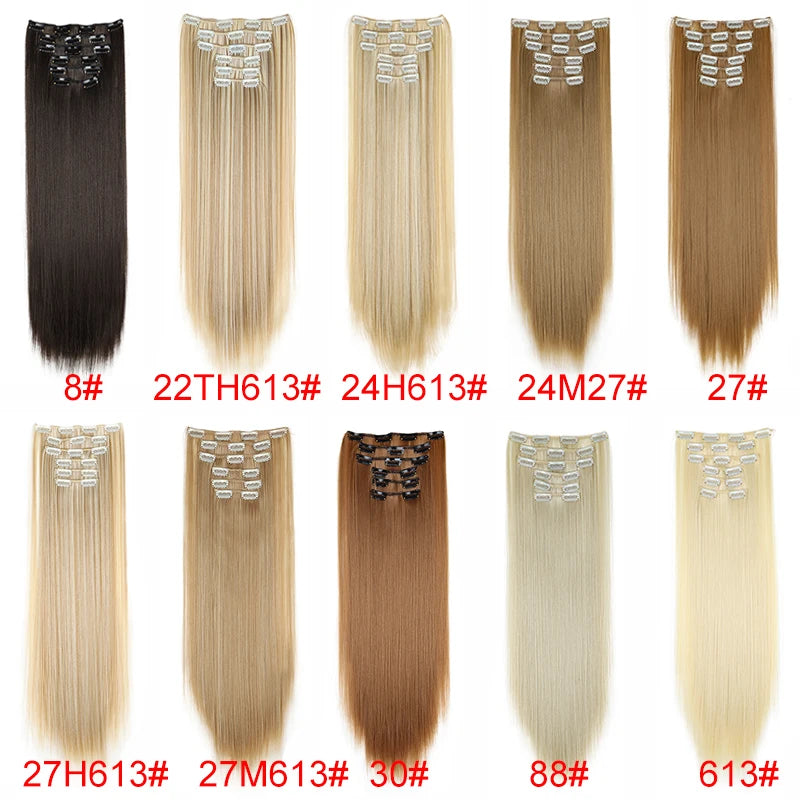 WIGSIN 24-Inch Synthetic Clip-In Hair Extensions – Long Straight | 6 Pcs 16 Clips | 20+ Colors | Heat Resistant