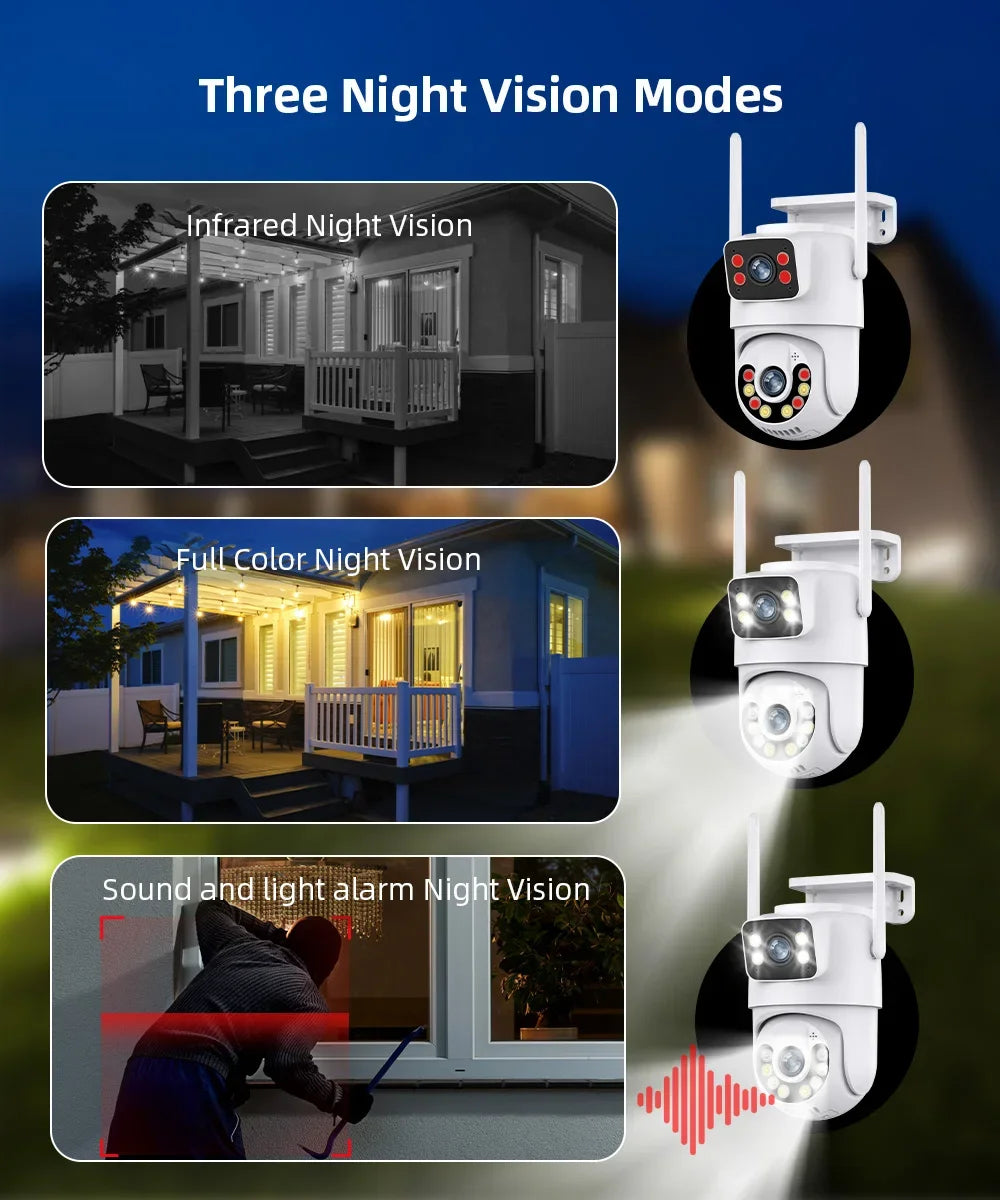 Dual Lens WiFi PTZ Security Camera – 4MP & 8MP | AI Auto-Tracking | IP66 | Color Night Vision | Indoor & Outdoor