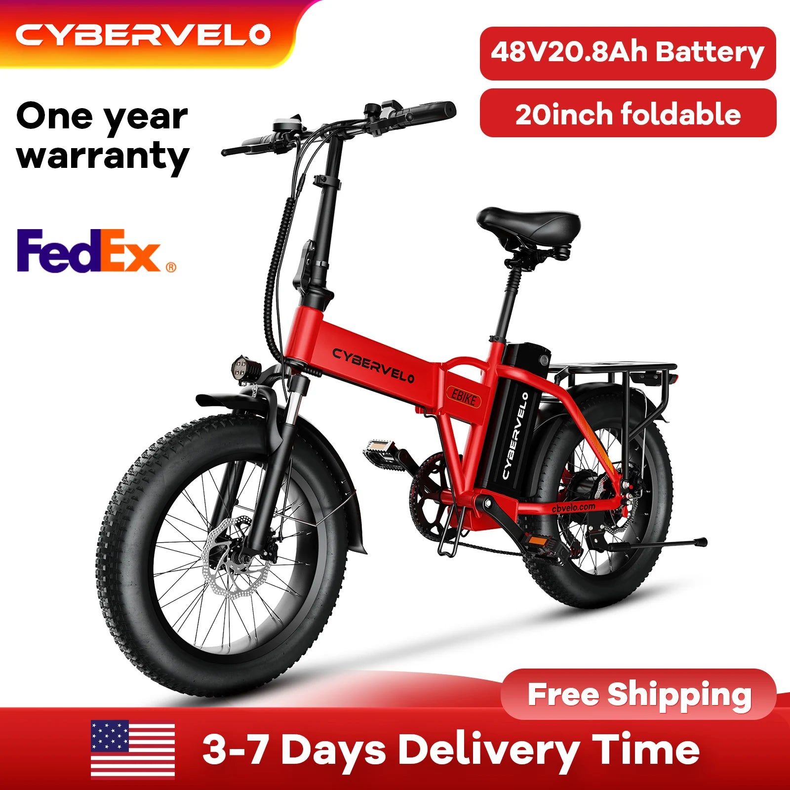 Cybervelo Foldable Fat Tire Electric Bike – 1000W