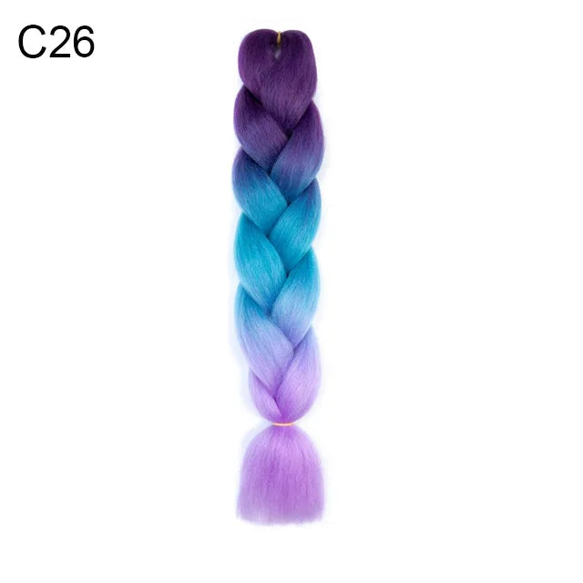 24" Synthetic Braiding Hair Extensions – Ombre Rainbow Colors, Jumbo DIY Hair for Women