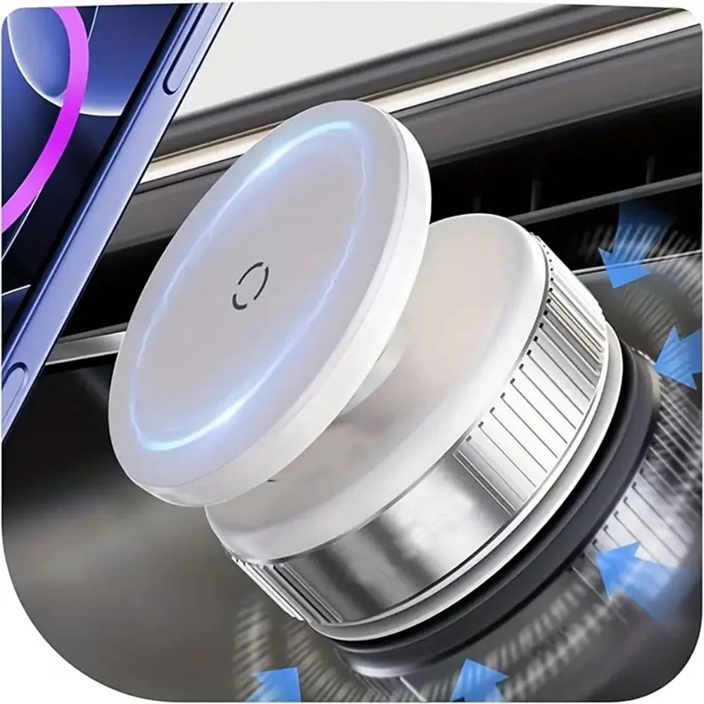 Vacuum Magnetic Car Phone Mount – 360° Rotation | Dual-Axis | Multi-Surface | Universal Smartphone Fit | Beige & Gray