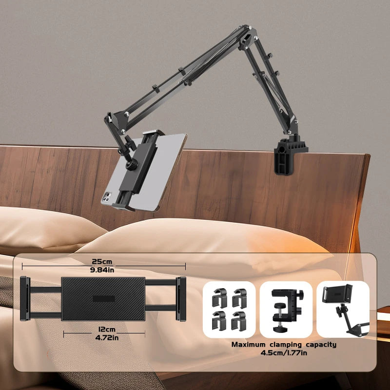 Adjustable Long-Arm Tablet Holder for Bed & Desk – 4.7–13 Inch