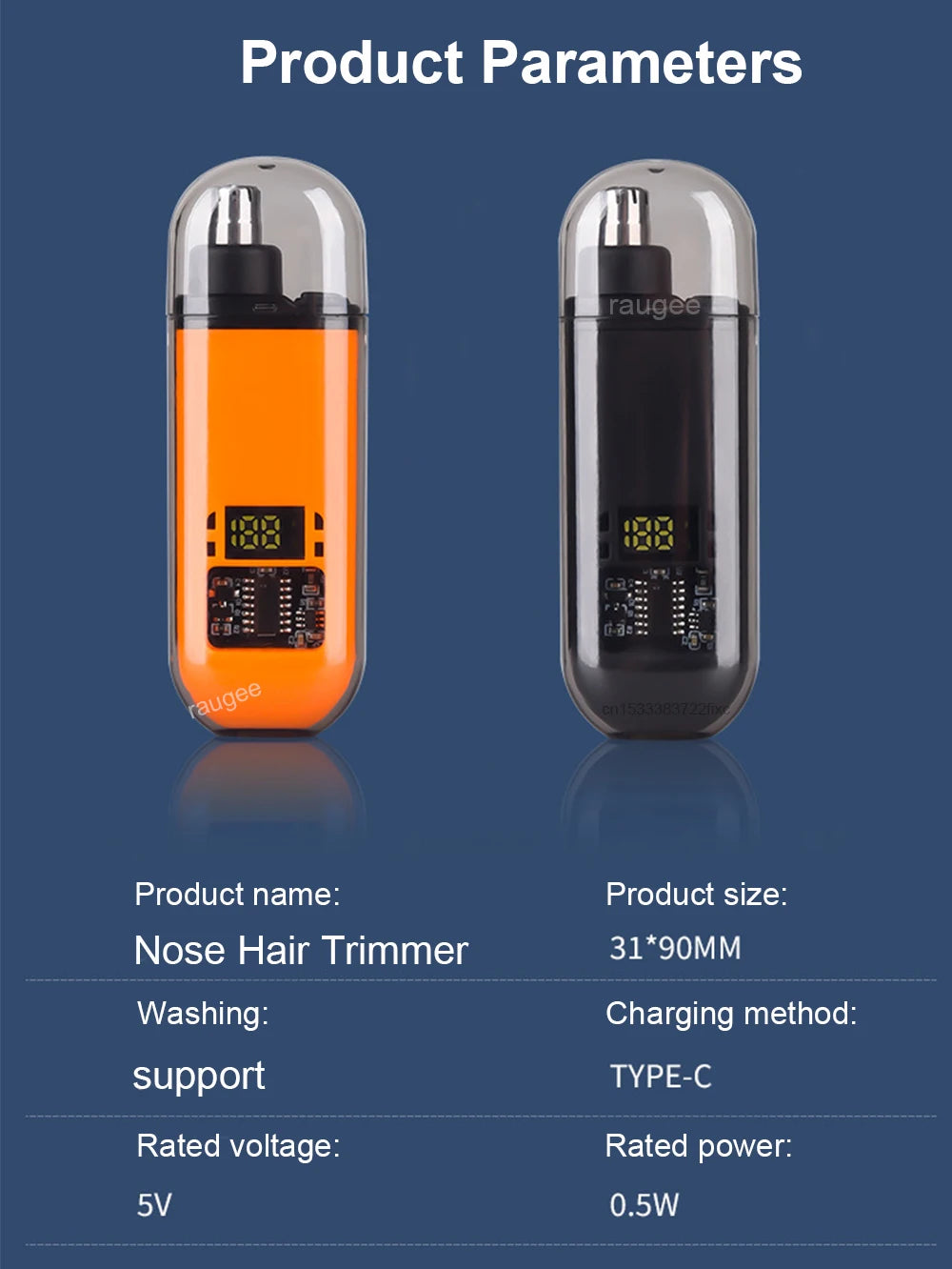 Rechargeable Electric Nose Hair Trimmer – 360° Blades, IPX7 Waterproof, USB Charging, LED Display