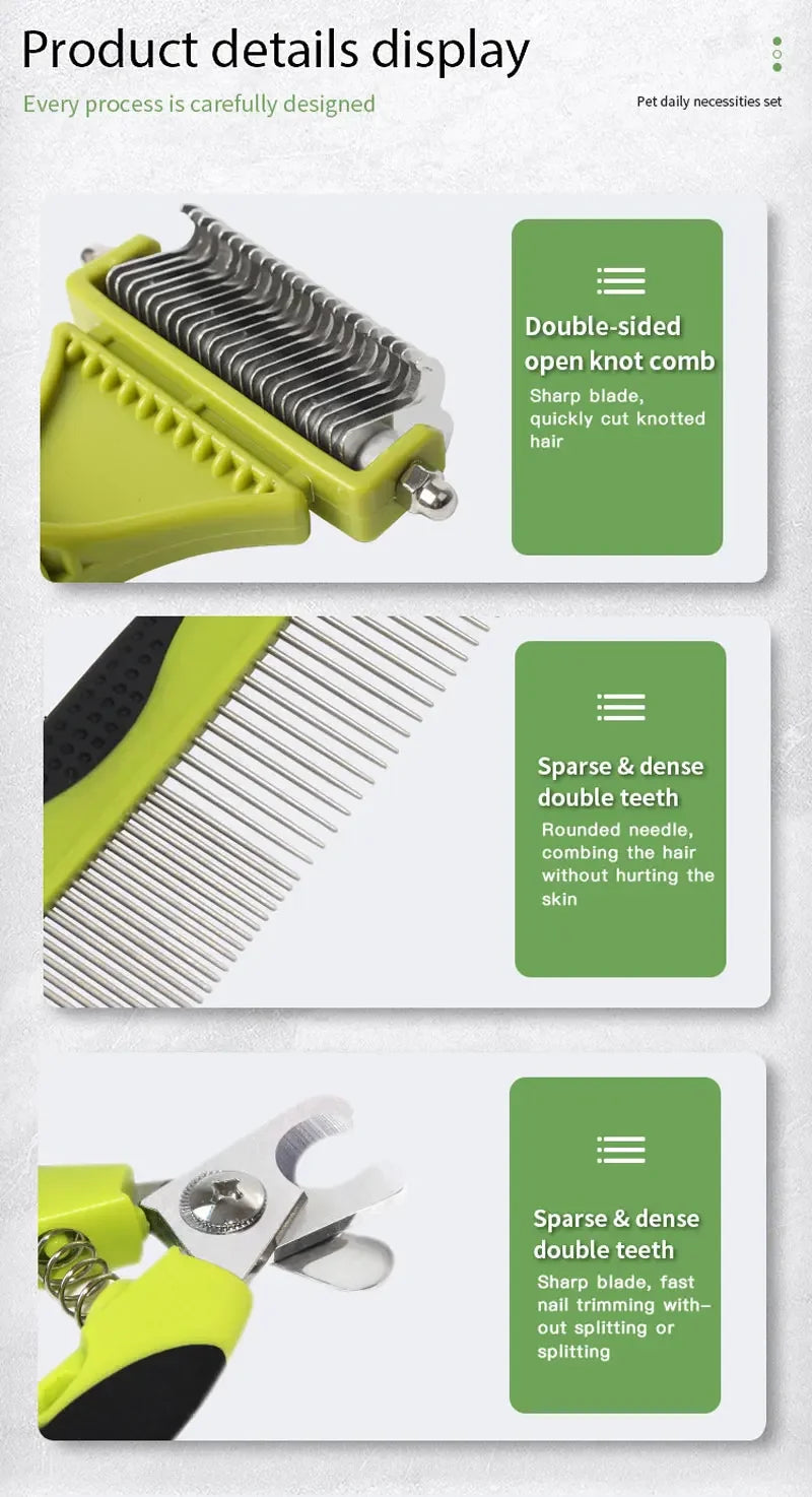 6-in-1 Pet Grooming Kit – 4 Combs, Nail Clippers & Nail File | Dogs & Cats | Deshedding & Detangling Set