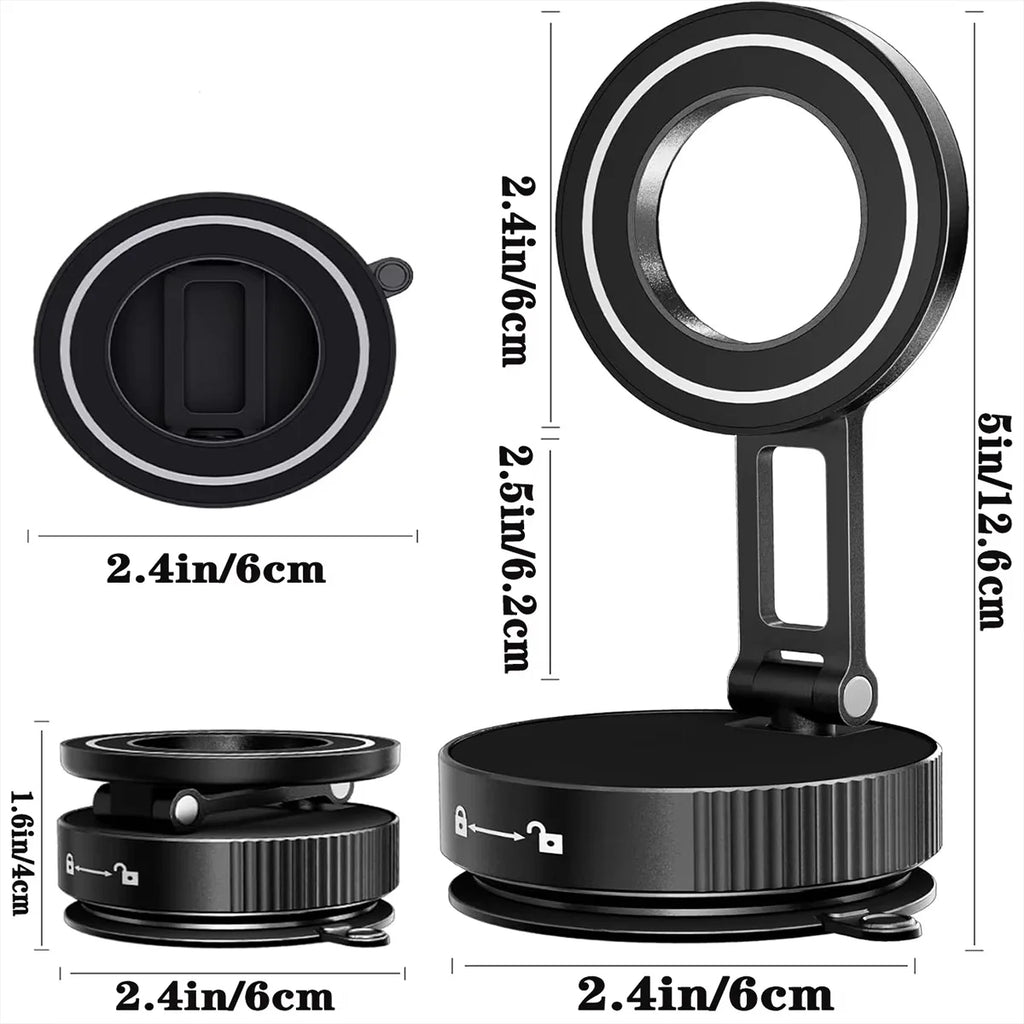 Strong Magnetic Foldable Car Phone Mount – 360° Rotation | Windshield & Multi-Surface | Universal Fit | Black, Silver & White