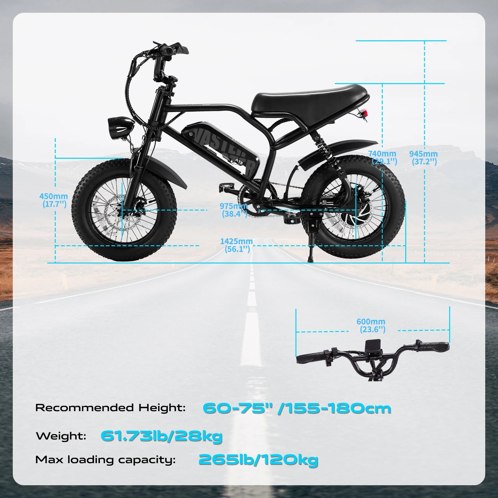 VDL 16-Inch Fat Tire Electric Bike – 800W Peak Motor