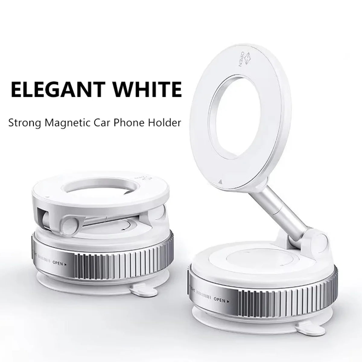 Strong Magnetic Foldable Car Phone Mount – 360° Rotation | Windshield & Multi-Surface | Universal Fit | Black, Silver & White