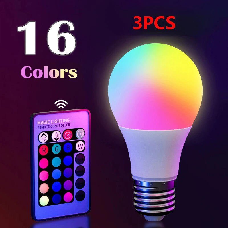 16-Color RGB LED Smart Bulb – E27, 8W Dimmable, 24-Key Remote Control | 1-10 Pack