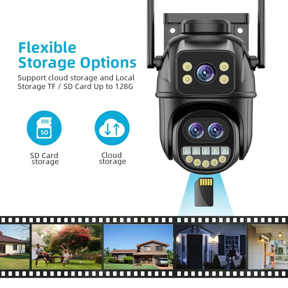 HONTUSEC 3-Lens PTZ WiFi Security Camera | 12MP | 8x Zoom | AI Auto-Tracking | Color Night Vision | IP66 | iCSee