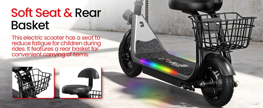 Spacewalk Kids Folding Electric Scooter with Seat & Basket