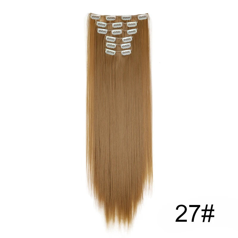 WIGSIN 24-Inch Synthetic Clip-In Hair Extensions – Long Straight | 6 Pcs 16 Clips | 20+ Colors | Heat Resistant