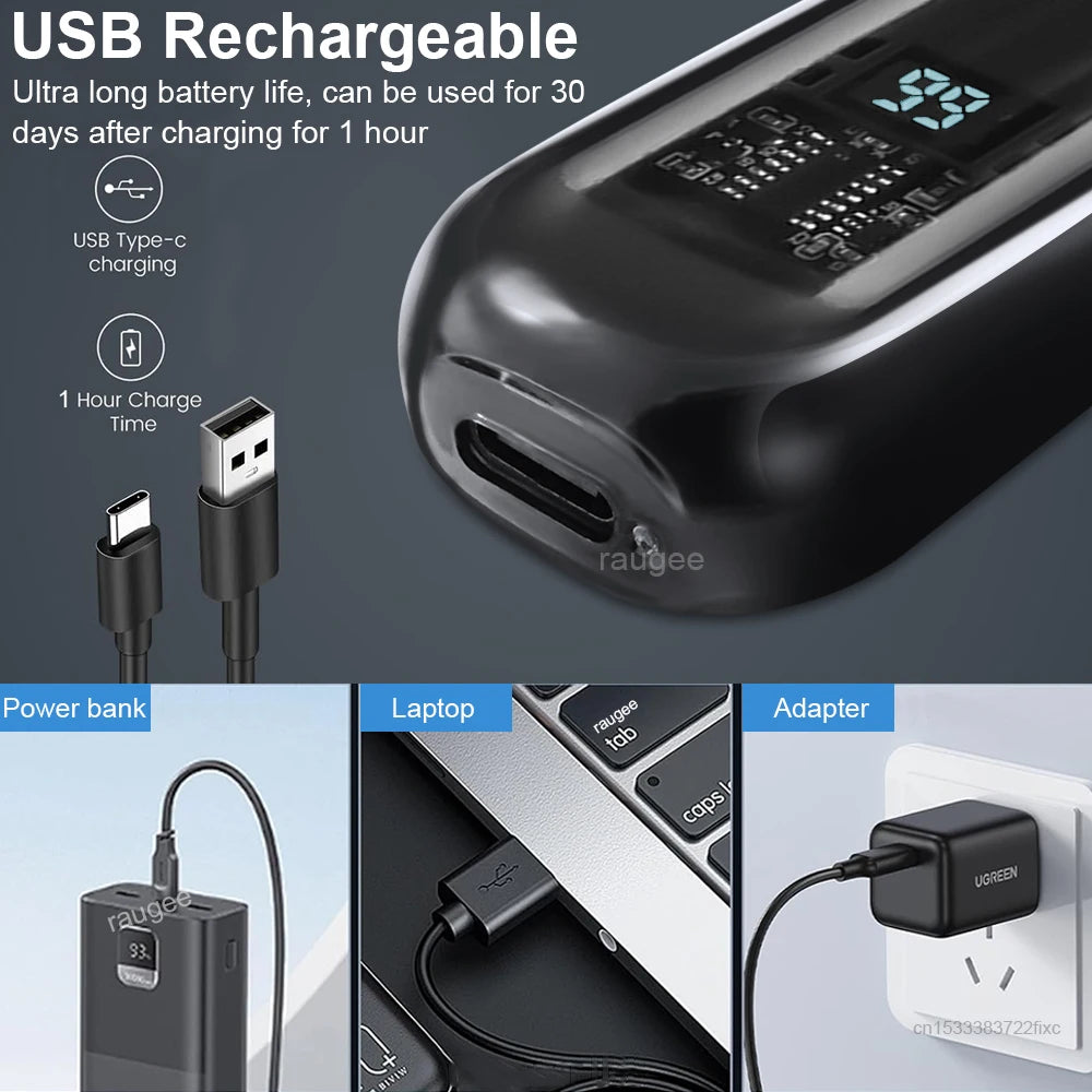Rechargeable Electric Nose Hair Trimmer – 360° Blades, IPX7 Waterproof, USB Charging, LED Display