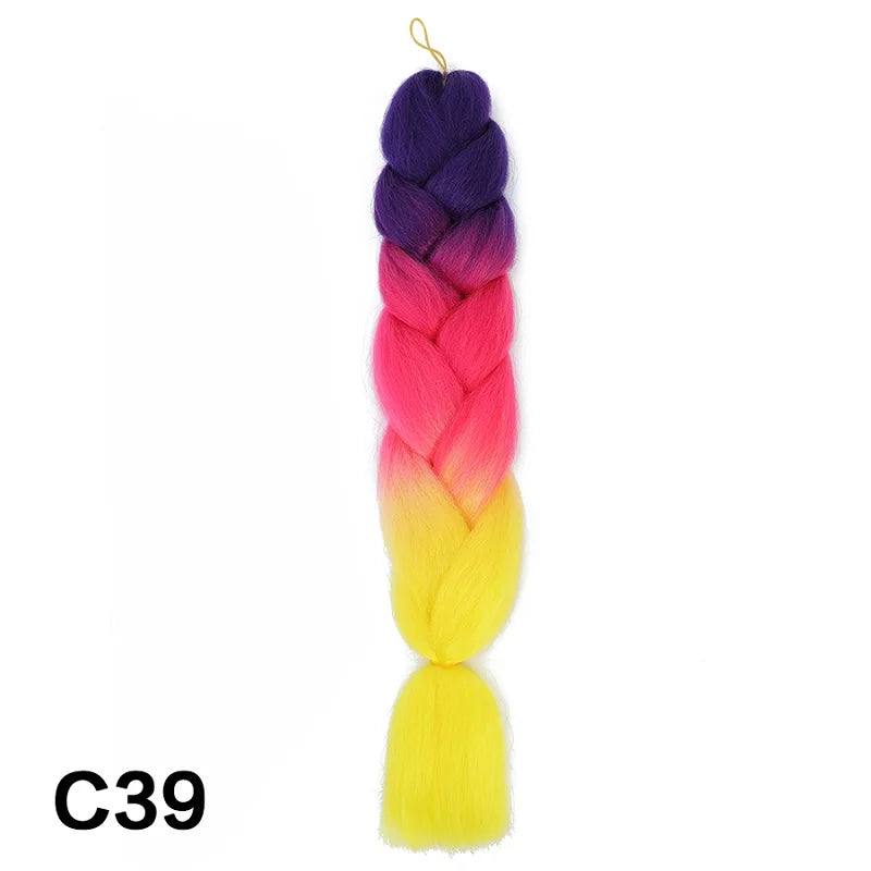 24" Synthetic Braiding Hair Extensions – Ombre Rainbow Colors, Jumbo DIY Hair for Women