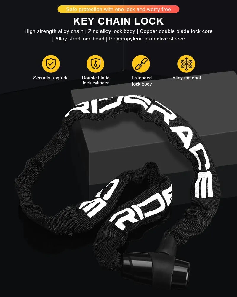 RIDERACE Bicycle Chain Lock – Anti-Theft | 95cm | Zinc Alloy | 2 Keys | Orange & Black