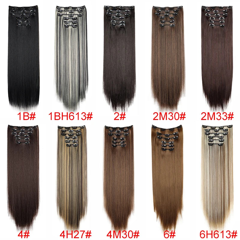WIGSIN 24-Inch Synthetic Clip-In Hair Extensions – Long Straight | 6 Pcs 16 Clips | 20+ Colors | Heat Resistant