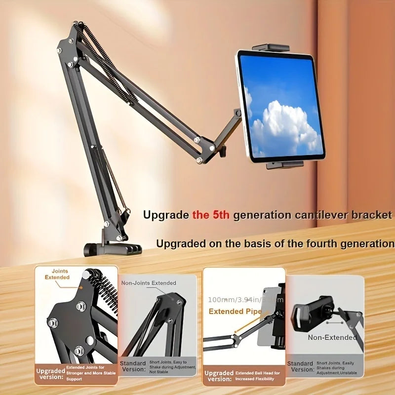Adjustable Long-Arm Tablet Holder for Bed & Desk – 4.7–13 Inch