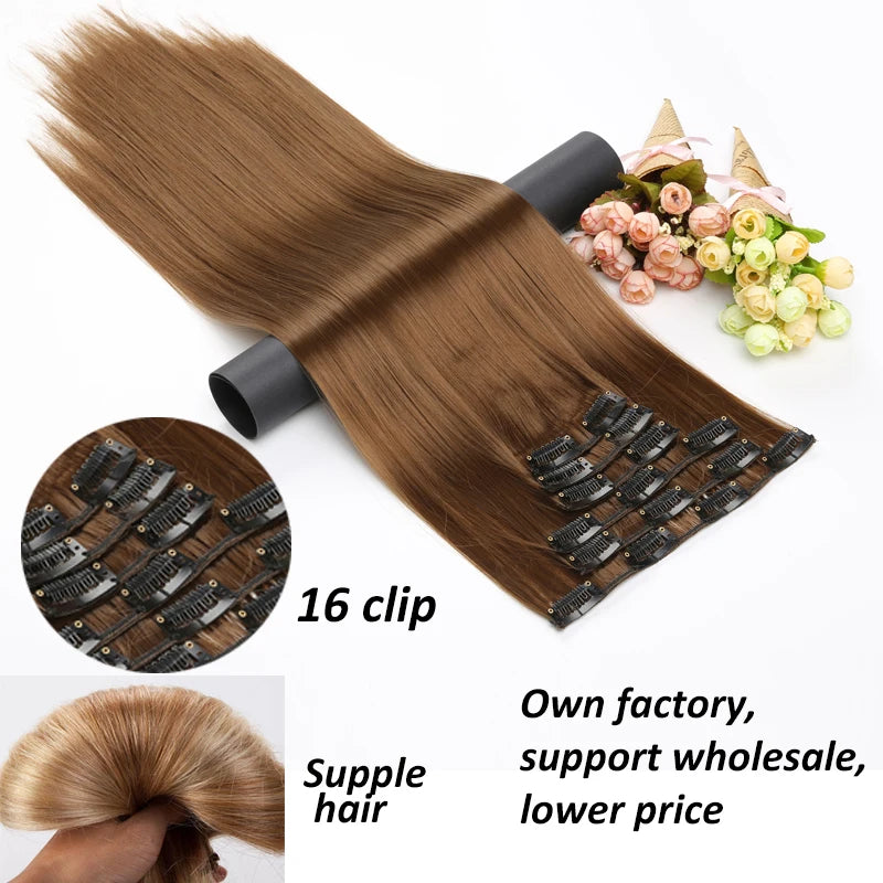 WIGSIN 24-Inch Synthetic Clip-In Hair Extensions – Long Straight | 6 Pcs 16 Clips | 20+ Colors | Heat Resistant