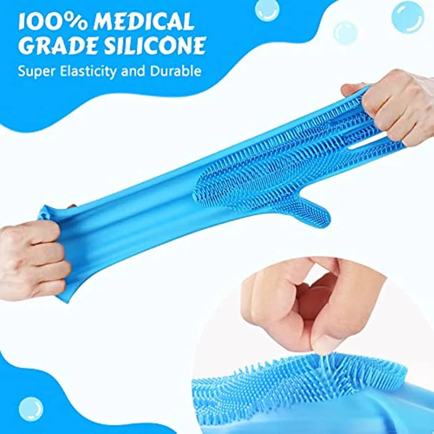 2-in-1 Silicone Pet Bathing & Grooming Glove – 3,000 Brush Heads | Deep Clean & Massage | Cats, Dogs & Rabbits | Pink & Blue
