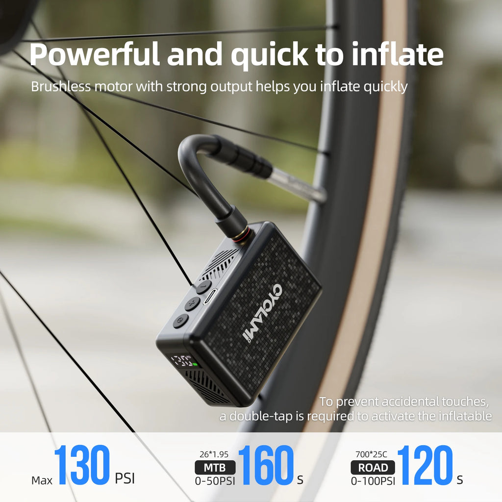 CYCLAMI AM6 Portable Pocket Electric Bike Pump – 130 PSI | Preset Pressure | MTB & Road Bike