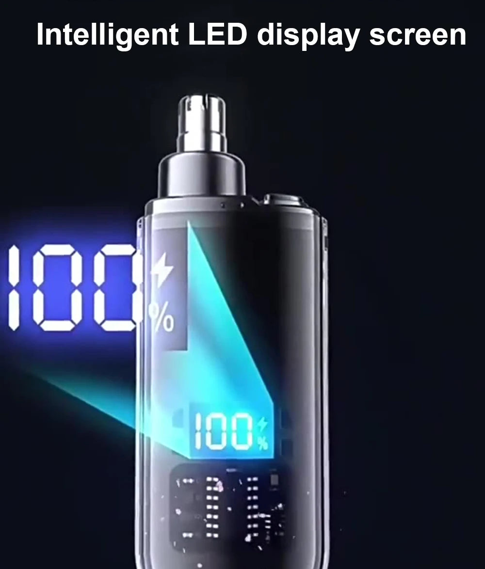 Rechargeable Electric Nose Hair Trimmer – 360° Blades, IPX7 Waterproof, USB Charging, LED Display