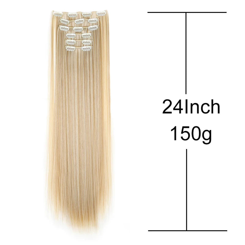 WIGSIN 24-Inch Synthetic Clip-In Hair Extensions – Long Straight | 6 Pcs 16 Clips | 20+ Colors | Heat Resistant