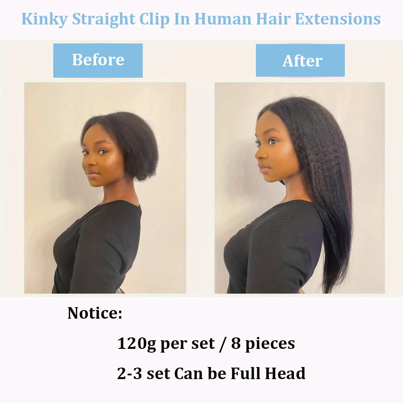 Brazilian Remy Kinky Straight Clip-In Hair Extensions – 100% Human Hair | Natural Color | 120g & 240g | 14"-26"