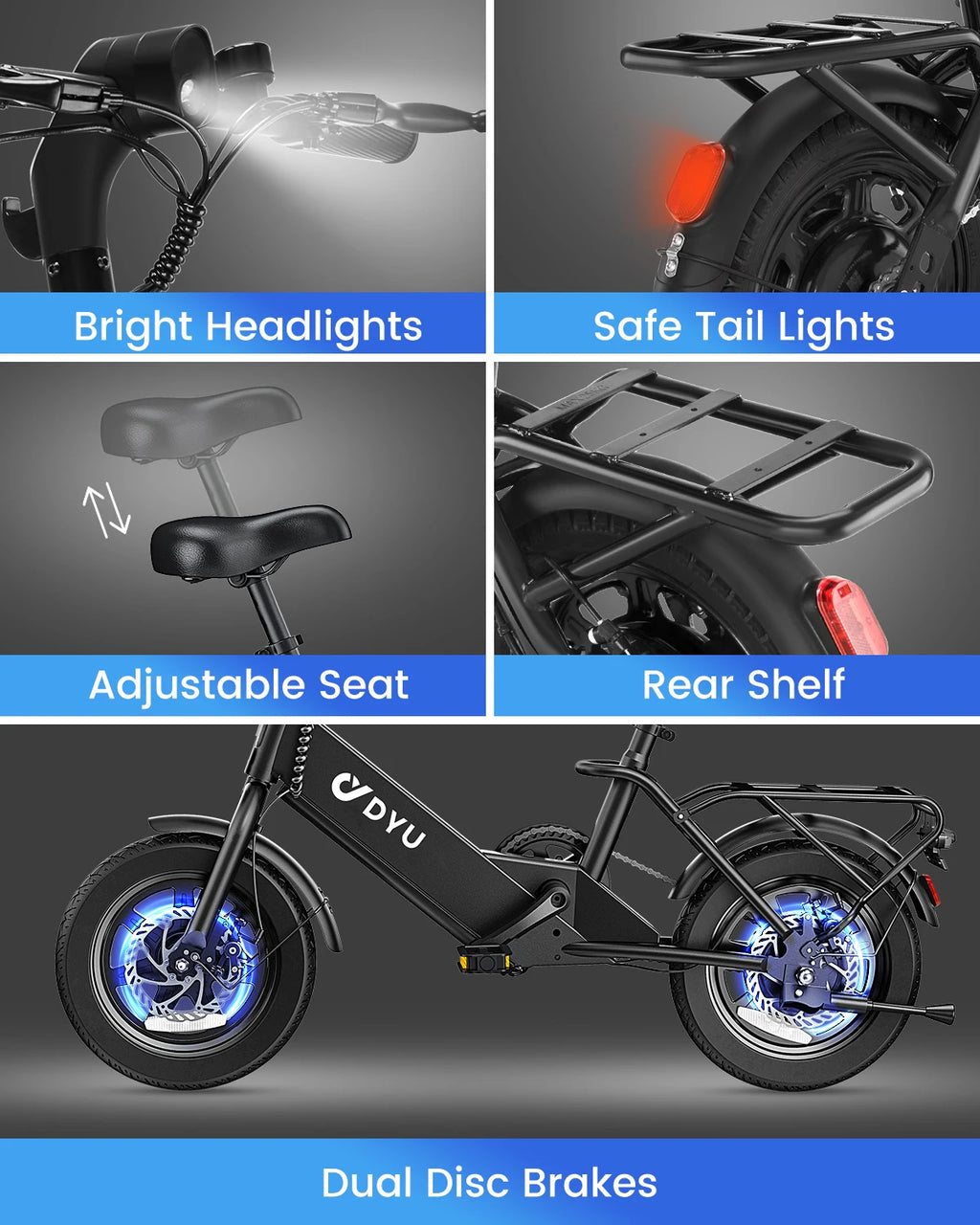DYU C3 14-Inch Electric Bike – 500W Peak Motor, 36V 7.8Ah Battery
