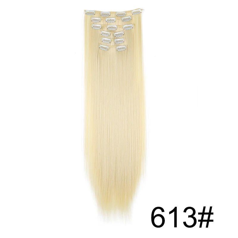 WIGSIN 24-Inch Synthetic Clip-In Hair Extensions – Long Straight | 6 Pcs 16 Clips | 20+ Colors | Heat Resistant