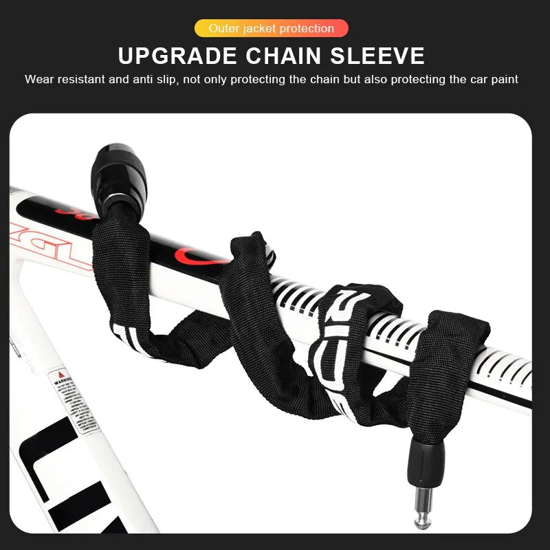 RIDERACE Bicycle Chain Lock – Anti-Theft | 95cm | Zinc Alloy | 2 Keys | Orange & Black