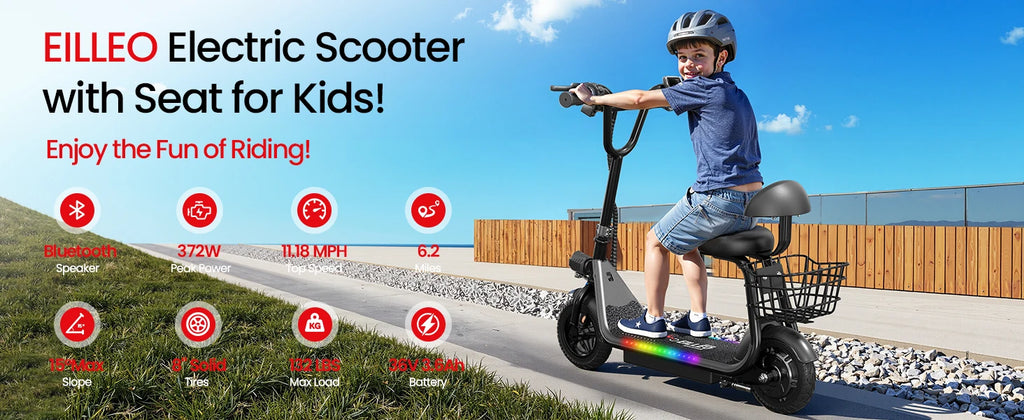 Spacewalk Kids Folding Electric Scooter with Seat & Basket