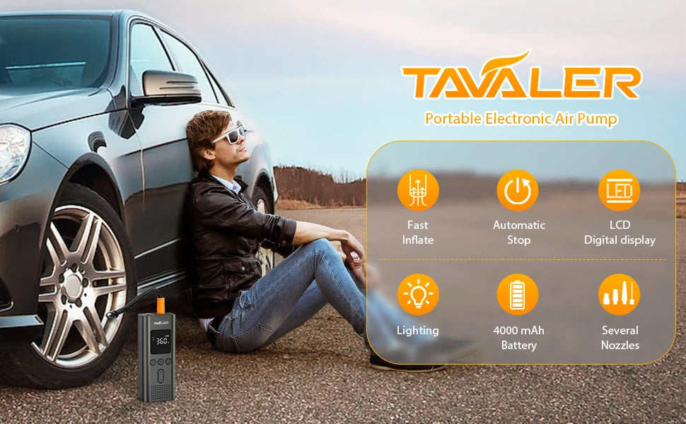 Portable Electric Tire Inflator Air Pump – 150 PSI | 4000mAh | Auto Shut-Off | Cars, Bikes & More