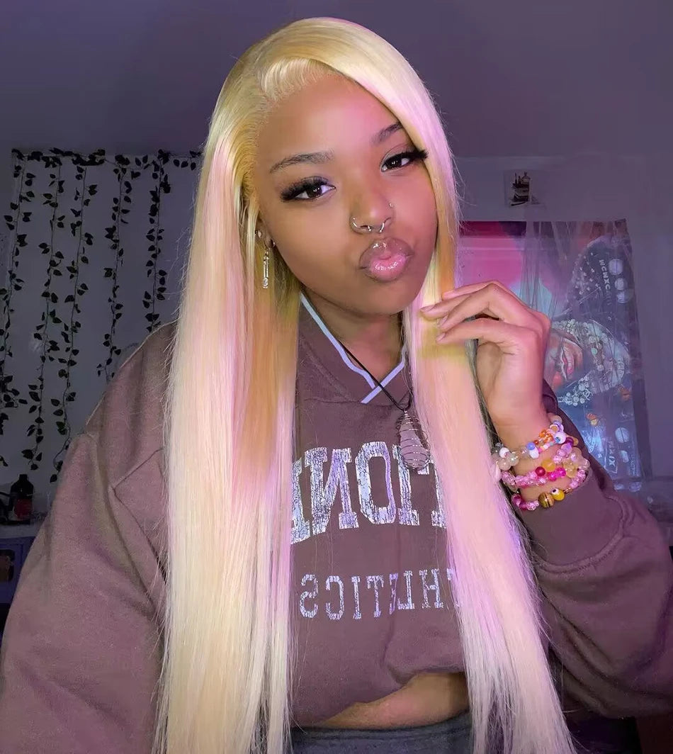 613 Blonde HD Lace Front Wig – Brazilian Straight Human Hair | 13x4 & 13x6 | 180% Density | 16"–32"