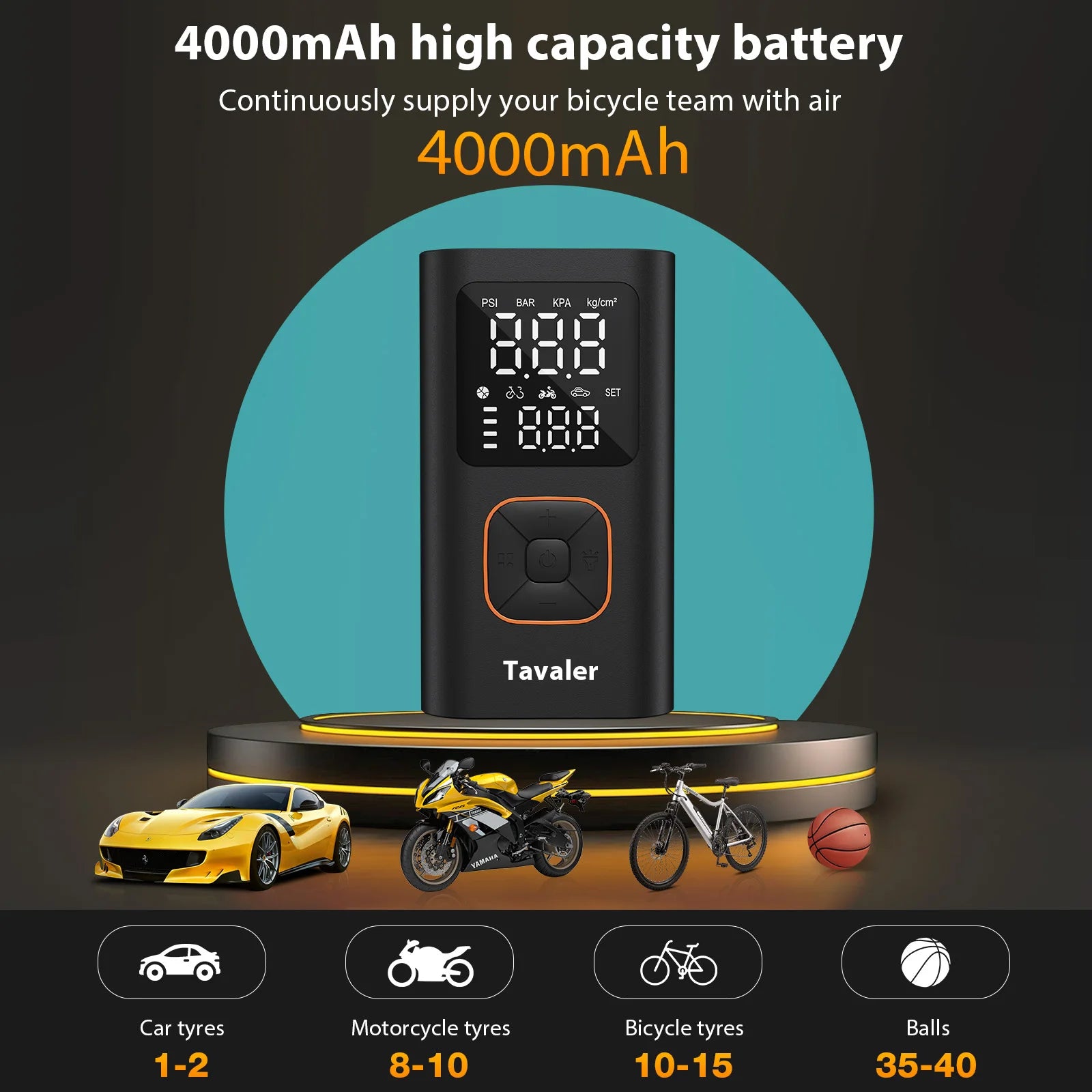 Portable Electric Tire Inflator Air Pump – 150 PSI | 4000mAh | Auto Shut-Off | Cars, Bikes & More