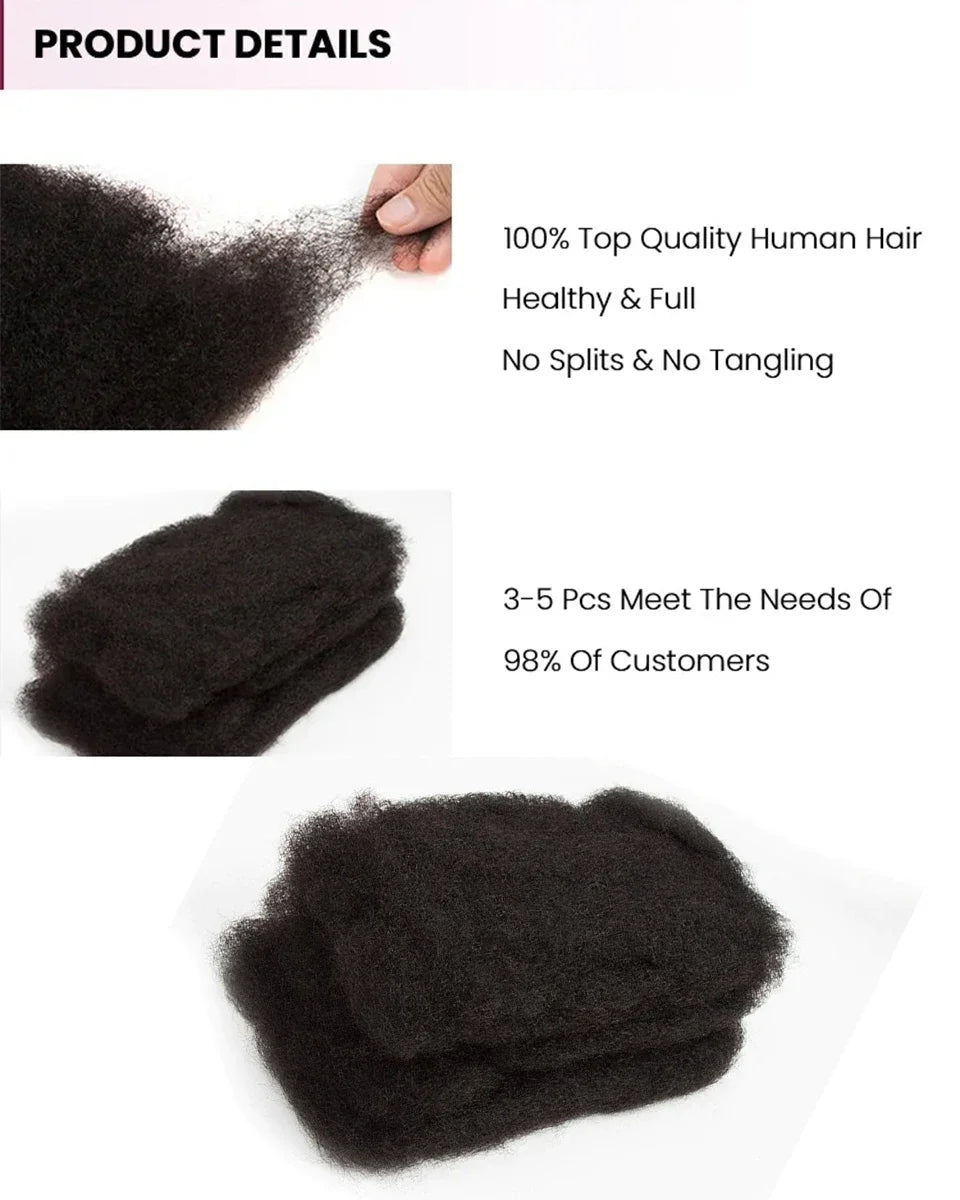 QVR Afro Kinky Bulk Human Hair for Braiding & Dreadlocks | 100% Brazilian Remy | 10-22 Inch | 9 Colors | 50g