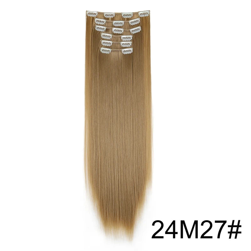 WIGSIN 24-Inch Synthetic Clip-In Hair Extensions – Long Straight | 6 Pcs 16 Clips | 20+ Colors | Heat Resistant