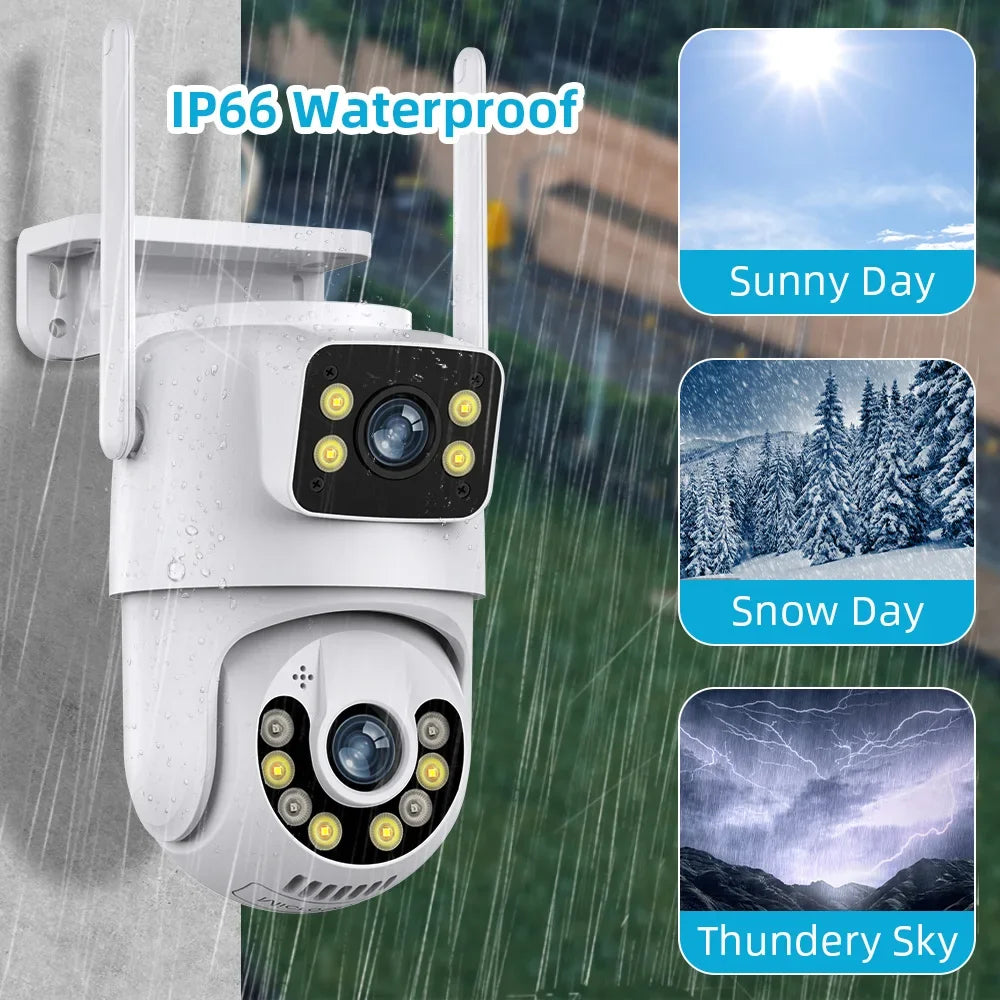Dual Lens WiFi PTZ Security Camera – 4MP & 8MP | AI Auto-Tracking | IP66 | Color Night Vision | Indoor & Outdoor