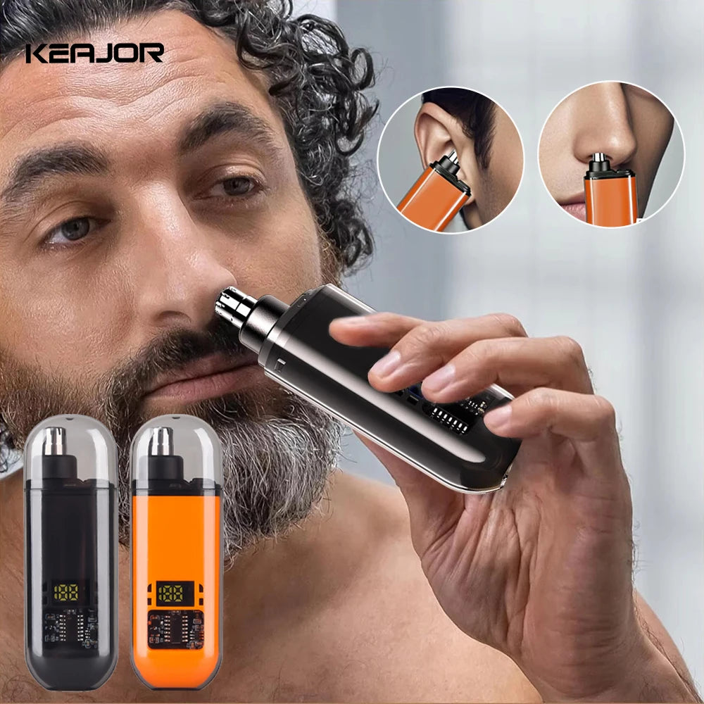 Rechargeable Electric Nose Hair Trimmer – 360° Blades, IPX7 Waterproof, USB Charging, LED Display