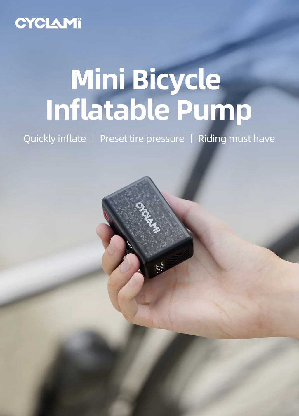 CYCLAMI AM6 Portable Pocket Electric Bike Pump – 130 PSI | Preset Pressure | MTB & Road Bike