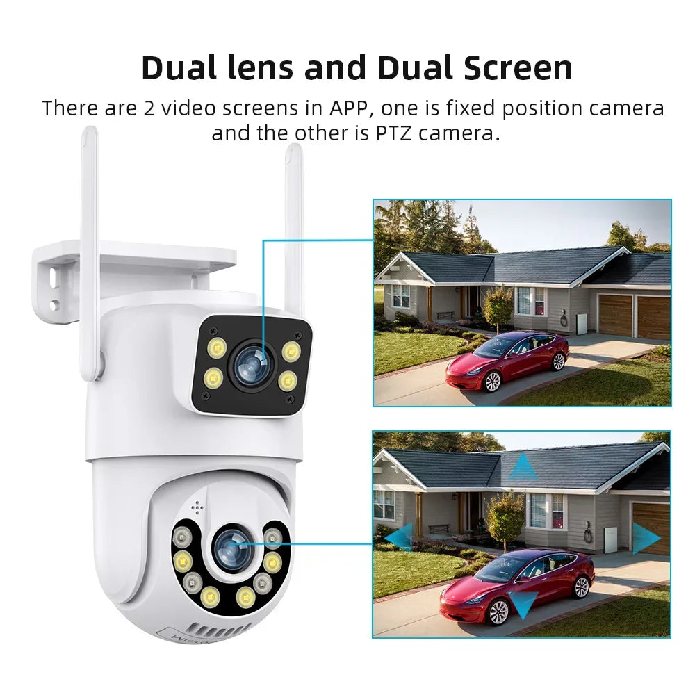 Dual Lens WiFi PTZ Security Camera – 4MP & 8MP | AI Auto-Tracking | IP66 | Color Night Vision | Indoor & Outdoor