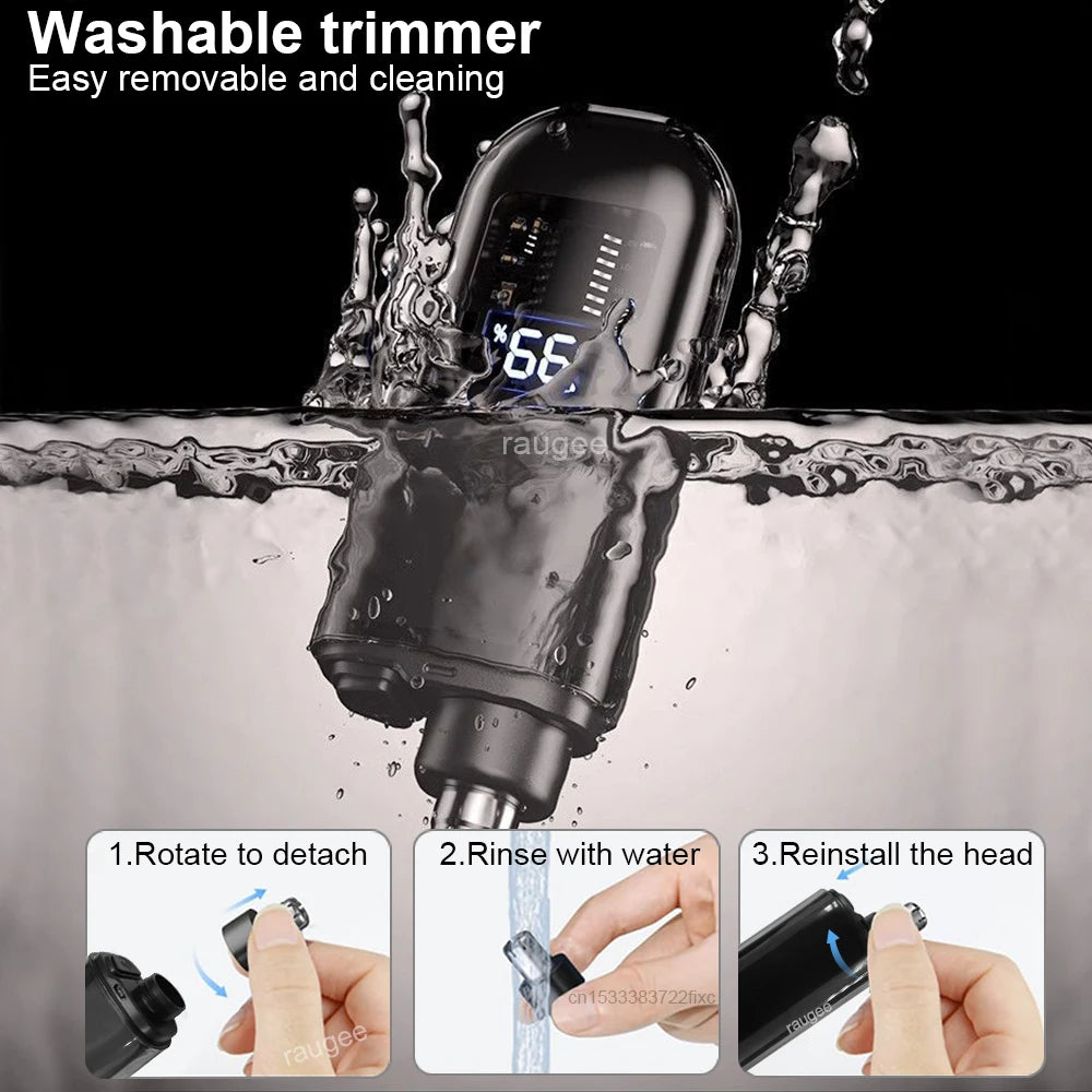 Rechargeable Electric Nose Hair Trimmer – 360° Blades, IPX7 Waterproof, USB Charging, LED Display
