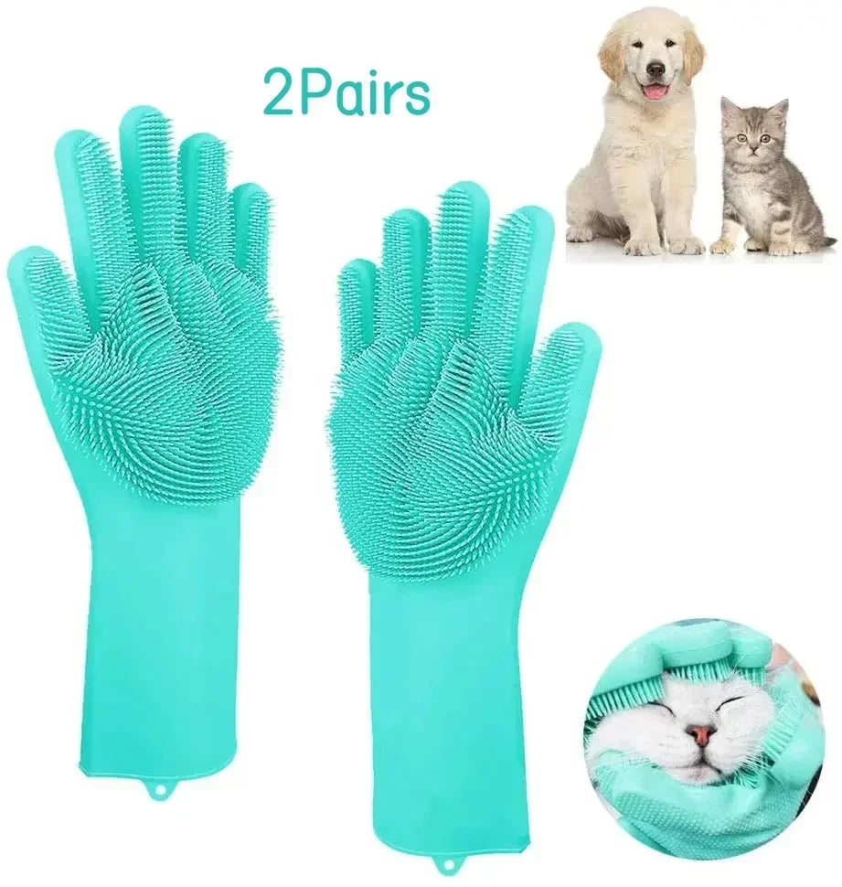 Pet Grooming Silicone Glove – 3,000+ Pin Brush Heads | Hair Removal & Massage | Dogs, Cats & More | Pink, Blue, Green, Purple & Grey